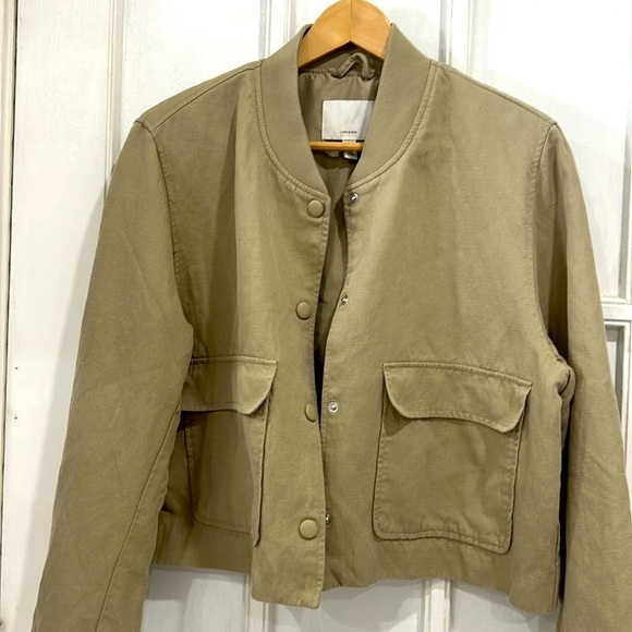 H&M Linen Blend Boxy Fit Snap Front Bomber Jacket in Beige - Small - Picture 7 of 10